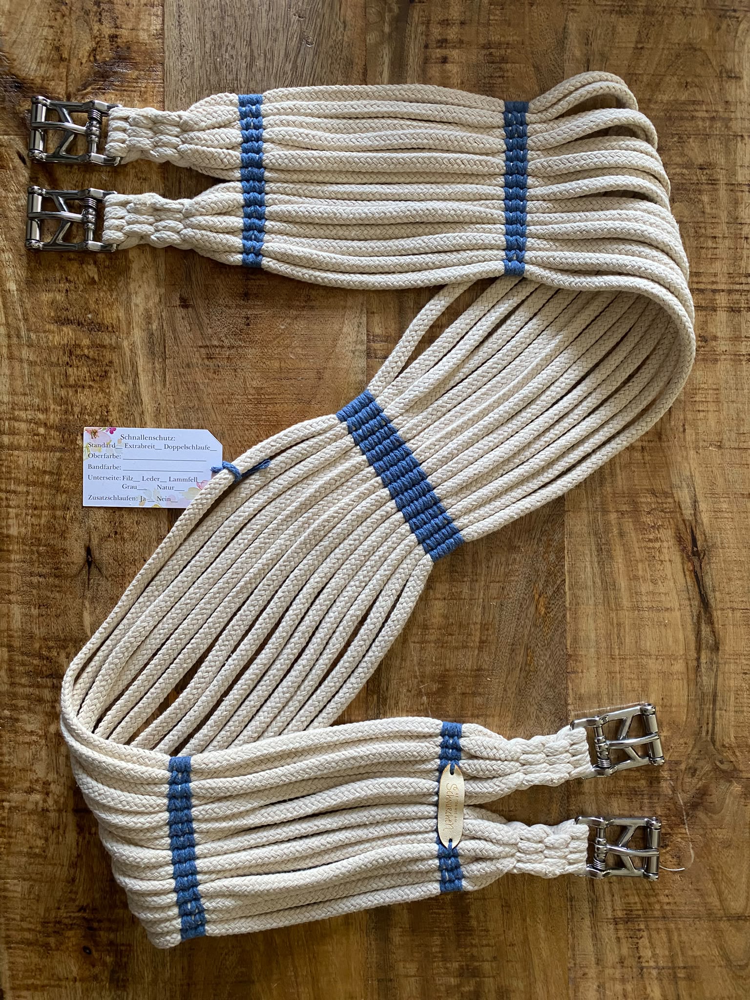 Langgurt Baumwolle Natur/ Mittelblau 145cm /12cm Federschnallen